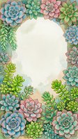 Watercolor succulent frame with empty space for text. Colorful echeveria and jade plants border design for invitations, cards, botanical art projects.