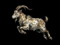 Leaping goat with ornate swirl patterns, isolated on transparent background. Great for t-shirt design, stickers, clipart, print on demand, and sublimation projects.