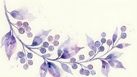 Delicate watercolor branch with purple berries and leaves on white background, soft lavender tones for greeting cards and wedding stationery.