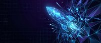 Futuristic digital butterfly with glowing cyan wings emerging from geometric network on dark tech background for modern design projects.