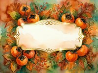 Autumn medlar fruits with ornate vintage frame on watercolor background, isolated design element for greeting cards, invitations, and seasonal marketing materials.