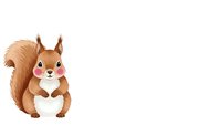 Cute cartoon squirrel character with fluffy tail and tufted ears isolated on white background for children books, educational materials and design projects.