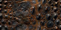 Dark leather texture with metallic copper highlights showcasing deep embossed reptilian pattern, perfect for luxury fashion design backgrounds and premium product presentations.