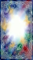 Watercolor frame with ornate silver border and colorful gradient background featuring fireworks and sparkles, ideal for greeting cards, invitations, posters, and festive designs.
