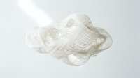Transparent glass cloud with wireframe grid pattern floating on white background. Modern digital concept for technology and data visualization projects.
