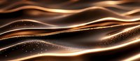 Flowing copper waves with sparkling particles create dynamic abstract background pattern in dark and metallic tones. Luxury design element for presentations.