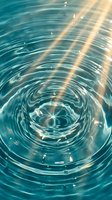 Sunlight streaming through crystal clear water creating ripples and bubbles in turquoise pool with golden light rays and circular wave patterns for relaxation concepts.