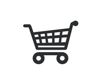 Black shopping cart icon isolated on white background, simple minimalist design for e-commerce websites, apps, and retail business materials.