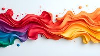 Colorful flowing liquid waves in rainbow spectrum from blue to yellow with paint splash effect on white background, abstract dynamic motion design element.
