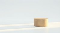 Wooden cylinder podium on white surface with soft natural lighting, suitable for product display and presentation mockups.