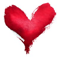 Red painted heart shape with textured brush strokes on white background for romantic designs and Valentine's Day projects.