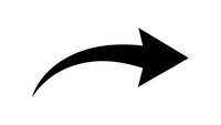 Black curved arrow pointing right on white background isolated for graphic design and presentation use.