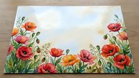 Watercolor poppy flowers border frame with copy space for text on textured paper background for greeting cards and invitations.