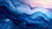 Mystical navy blue and pink cosmic waves with stars create ethereal fluid art background. Dreamy galaxy pattern with flowing layers and celestial elements.