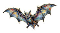 Ornate bat with intricate steampunk-inspired patterns and metallic details, isolated on white background, ready for design projects, merchandise, and creative applications.
