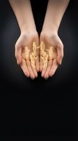 Protective hands holding glowing family figures representing care, support and unity in human resources and life insurance concepts.