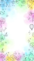 Colorful watercolor frame with hand drawn houses, trees, boats and stars creating whimsical border on white background for children designs and greeting cards.
