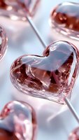 Translucent rose gold heart shapes with reflective surfaces and soft shadows on light background create romantic mood for Valentine's Day designs and love concepts.