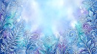 Ornate frost patterns and swirling botanical elements frame a luminous center with soft purple and turquoise gradients, creating an enchanting winter-themed background suitable for seasonal designs and festive projects.