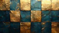 Luxurious gold and teal checkered pattern with cracked texture, creating an elegant mosaic effect for high-end interior design projects.