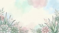 Soft watercolor background with hand-drawn succulents and leaves in pastel pink and green tones, perfect for wedding invitations and greeting cards.
