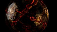Abstract molten sphere with fiery red and golden textures creating dramatic lighting effects against dark background for digital art projects.