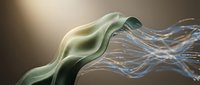 Microscopic organism with undulating green and translucent blue flagella structures against neutral background, suitable for scientific, medical, educational, and biological research materials.