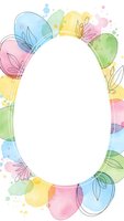 Watercolor oval frame with pastel flowers and leaves on white background. Spring floral border for invitations, cards, scrapbooking and feminine designs.