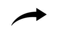 Black curved arrow pointing right isolated on white background for web design, presentations and user interface elements.