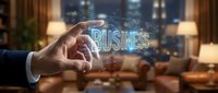 Professional businessman hand holding glowing business hologram with digital network connections in modern office environment for corporate presentations.