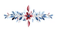 Elegant watercolor floral ornament with red and blue leaves arranged in symmetrical composition on white background, isolated design element for decorative use.