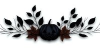 Black pumpkin with carved face and autumn maple leaves silhouette border design on white background, isolated decorative Halloween element.