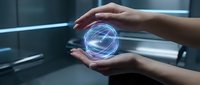 Hands protecting glowing digital sphere with futuristic holographic interface in modern technology environment for business innovation concepts.