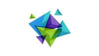 Abstract geometric composition with overlapping triangular shapes in vibrant blue, green, purple and teal colors on white background for modern design.