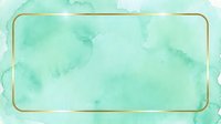 Soft mint watercolor wash with gold frame border on isolated white background, ready for design projects, invitations, and branding materials.