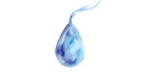 Watercolor teardrop pendant in shades of blue and purple with flowing ribbon, isolated on white background for design, clipart, and craft projects.
