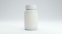 White plastic supplement bottle with ribbed cap isolated on gray background for pharmaceutical and healthcare product design.