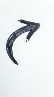 Hand-drawn curved arrow pointing upward right, rendered in dark charcoal on white isolated background. Suitable for web design, presentations, infographics.