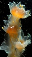 Translucent seahorse with glowing golden-yellow interior and crystalline frosted exterior against dark background, suitable for marine life, underwater, and scientific illustration projects.