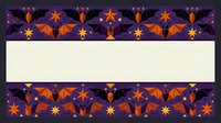 Seamless Halloween pattern with orange bats and stars on dark purple background, tiles continuously for wrapping paper, textiles, and seasonal designs.