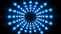 Glowing blue neon lights arranged in circular radial pattern on black background creating futuristic tunnel effect, suitable for technology and sci-fi designs.