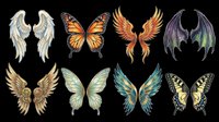 Fantasy and nature wings collection isolated on transparent background. Angel, demon, butterfly, fairy, and fire wings clipart set for t-shirts, stickers, print on demand.