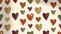 Seamless heart pattern in warm autumn colors including burgundy, olive green, rust orange and golden yellow on cream background for romantic designs.