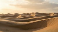 Golden sand dunes landscape with rolling hills under warm sunset light creating dramatic shadows and textures in arid desert environment.