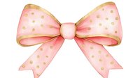 Pink ribbon bow with gold polka dots and golden edges, hand-drawn watercolor illustration for gift decoration, celebration design, or feminine branding.