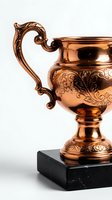 Elegant copper trophy cup with ornate floral engravings on marble base, symbolizing achievement and victory in competitions and awards ceremonies.