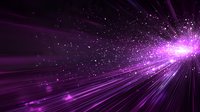 Glowing purple light rays burst from bright center point with sparkling particles and streaks against dark background creating dynamic cosmic effect.