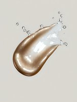 Liquid foundation drop with water splash on beige background for cosmetic skincare and makeup product advertising campaigns.