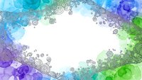 Watercolor frame with intricate swirls in blue, purple and green tones creating decorative border on white background for creative projects.