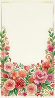 Ornate floral frame with pink and red roses, peonies, and hearts on cream background with gold border. Isolated design ready for invitations, cards, and wedding stationery projects.